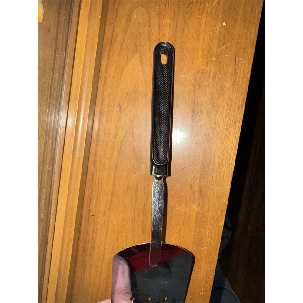 EKCO Vintage MCM Black Handle Slotted Key Hole Spatula Flipper 12